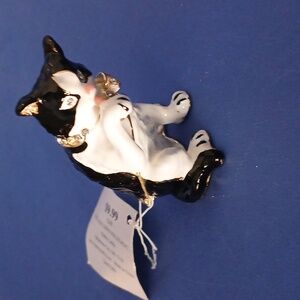 Kitty Cat Enameled MINI Trinket Box Embellished with Rhinestones 2.5" Tall.